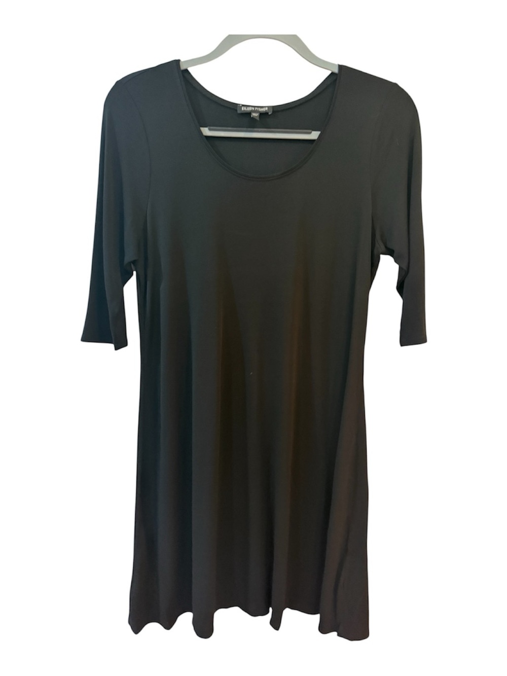 Eileen Fisher 100% silk Black Scoop Neck A-Line Dress M
